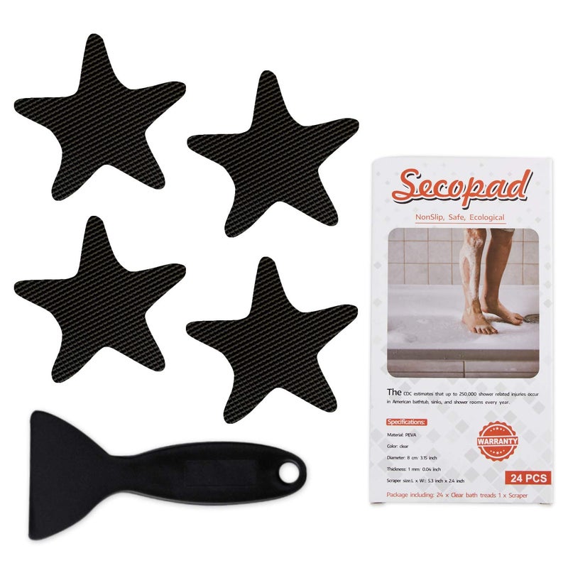 Secopad Anti Slip Shower Stickers  24 PCS Safety Bathtub Sticker Adhesive Decals with Premium Scraper (Black) - Image 1